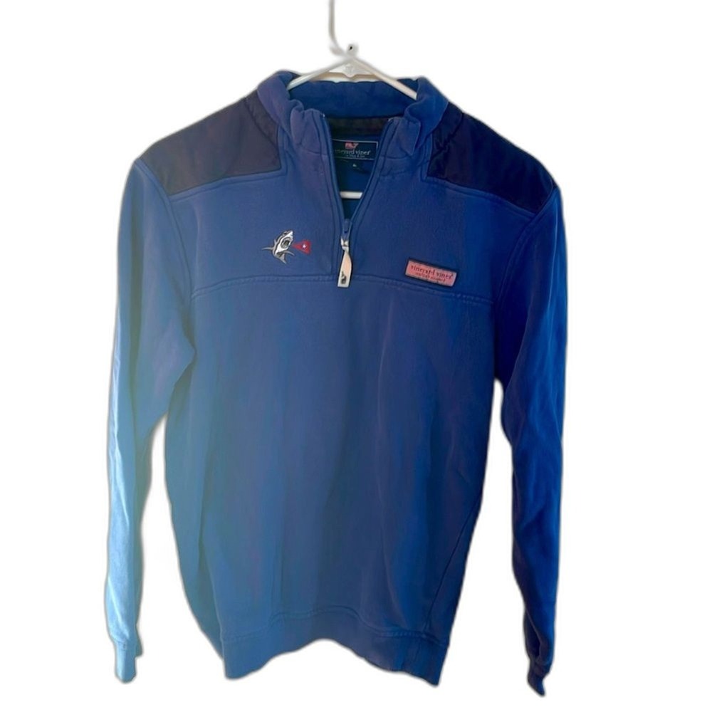 Vineyard Vines Shark Sweatshirt Blue Long Sleeve 1/4 Zip Pullover‎